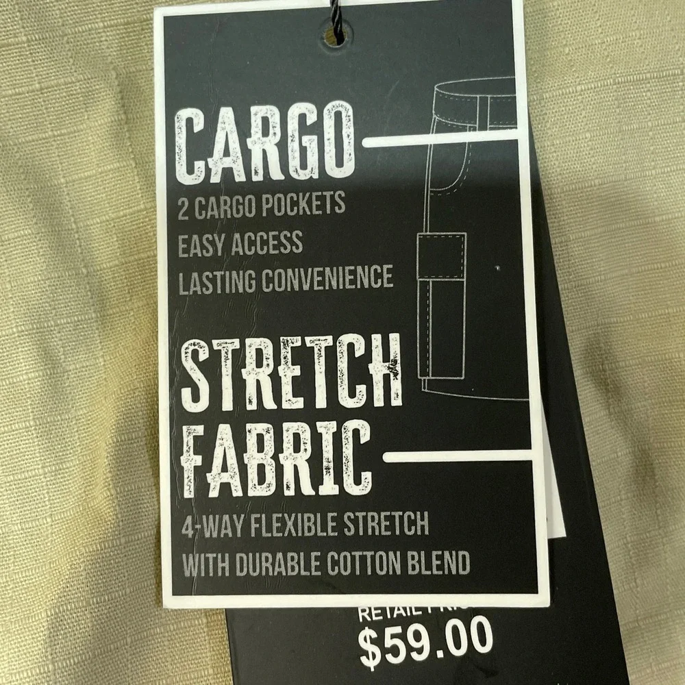 NWT Rugged Trail Cargo Shorts Men's 36 Khaki Cotton Stretch Ripstop